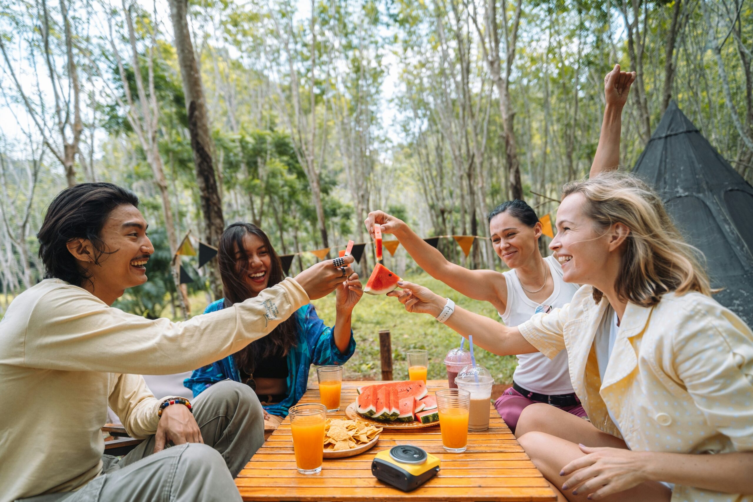 High-quality camping candlelight dinner setup